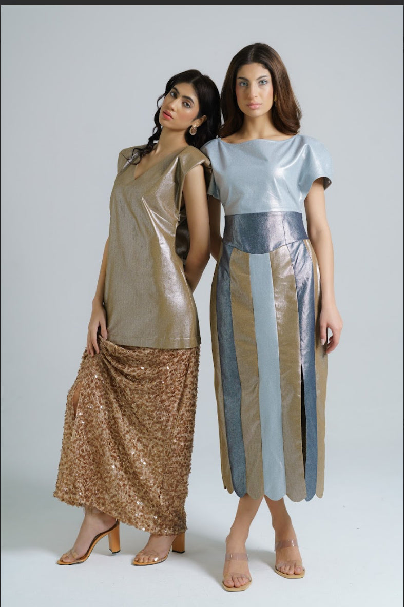 GLITZY DENIM LACE DRESS